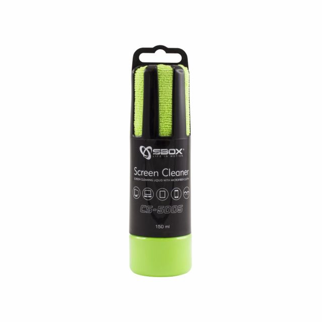 SBOX Screen Cleaner CS-5005 | 150 ml | With Microfiber Cloth | Green