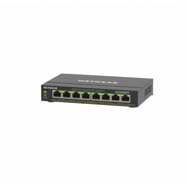 NETGEAR 8-Port Gigabit Ethernet High-Power PoE+ Plus Switch (GS308EPP) Managed L2/L3 Gigabit Ethernet (10/100/1000) Power over Ethernet (PoE) Black