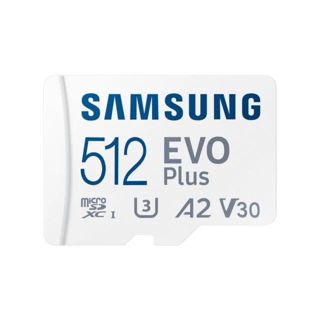 Samsung EVO Plus | MicroSDXC | 512GB | Class 10 | UHS-I U3 | V30 | A2 | Up to 160MB/s | Includes adapter