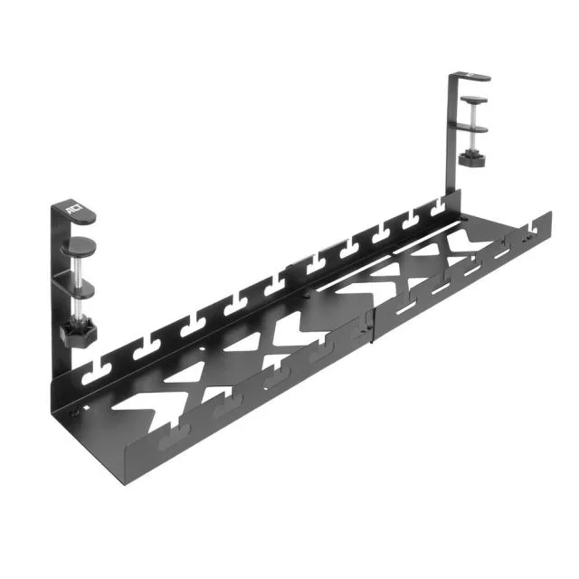 ACT Adjustable Under-Desk Cable Tray | Clamp System | 43 to 72 cm | No Drilling Required | Steel | Black