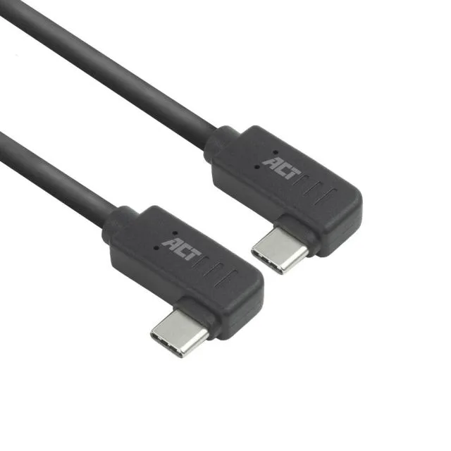 ACT AC7486 | USB 3.2 Gen 2 Cable | USB-C (angled left/right) to USB-C (angled left/right) | 60W | 10Gbps | 0.5m | Black