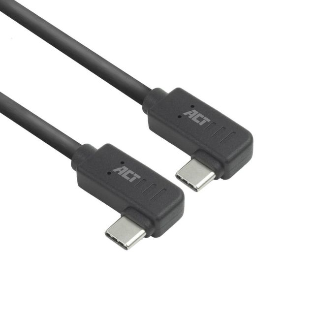 ACT AC7487 | USB 3.2 Gen 2 Cable | USB-C (angled left/right) to USB-C (angled left/right) | 60W | 10Gbps | 1m | Black