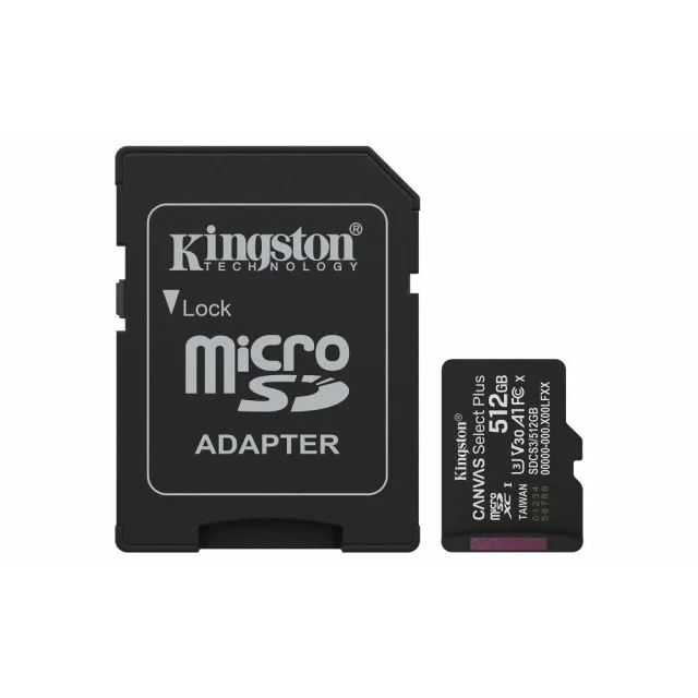Kingston Technology microSDXC 512GB | Canvas Select Plus Gen3 | 150MB/s | A1 | + Adapter