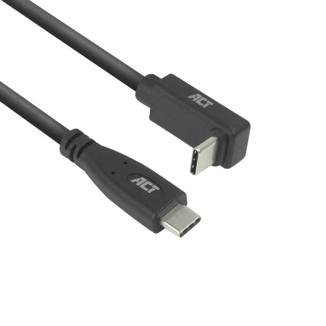 ACT AC7470 | USB 3.2 Gen 2 Cable | USB-C (straight) to USB-C (angled top/bottom) | 60W | 10Gbps | 0.5m | Black