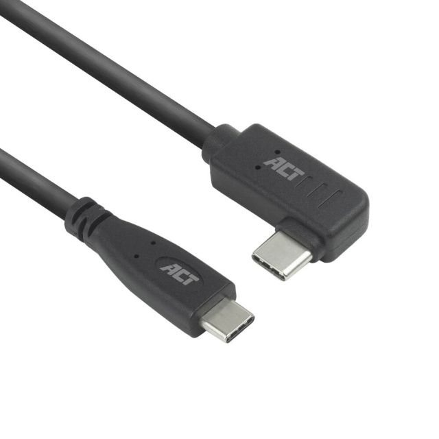 ACT AC7405 | USB 3.0 Cable | USB-C (straight) to USB-C (angled) | 60W | 10Gbps | 0.5m | Black