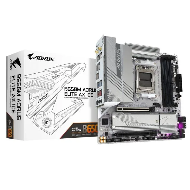 Gigabyte B650M AORUS ELITE AX ICE | Socket AM5 | AMD B650 | 4xDDR5 | Micro ATX | Motherboard